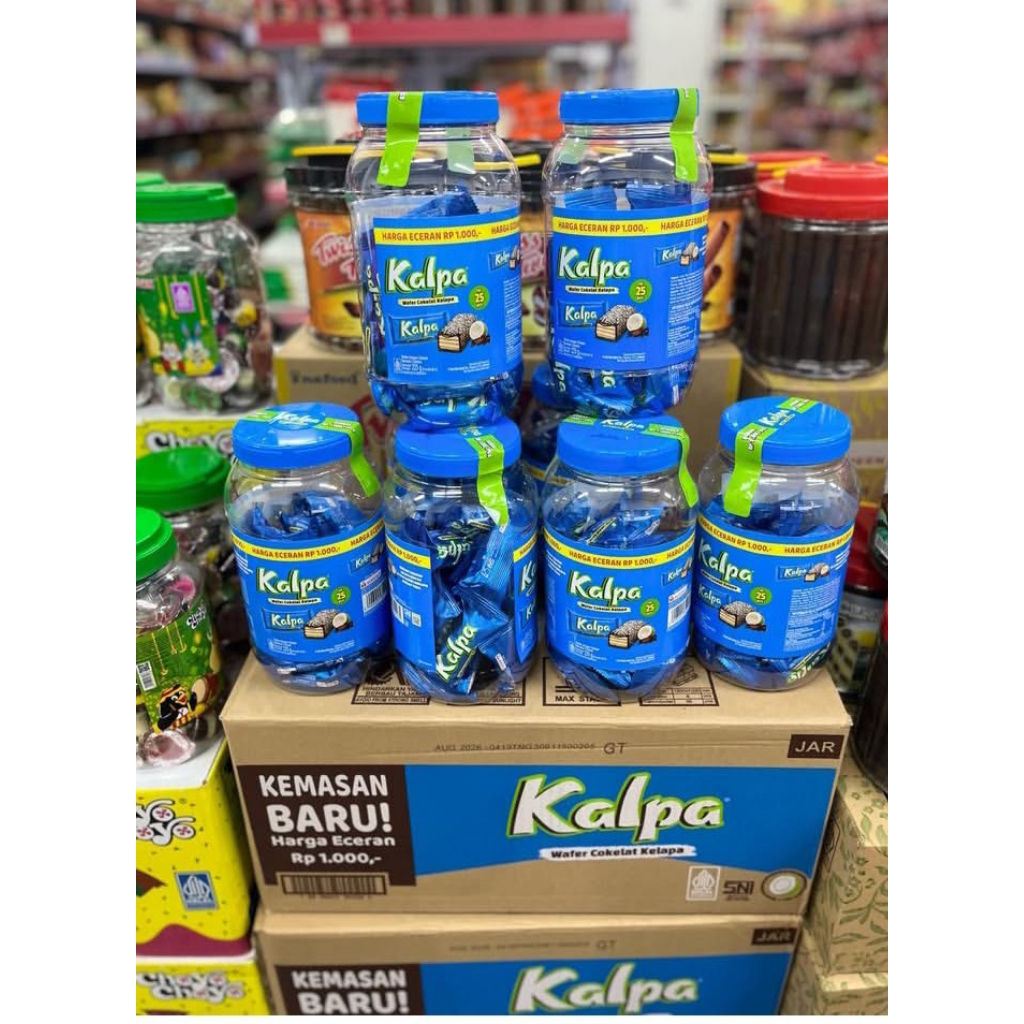 KALPA Wafer Mini Cokelat Kelapa Cemilan Harian Enak Murah Original Satu Toples Isi 12 Pc 20 Gr