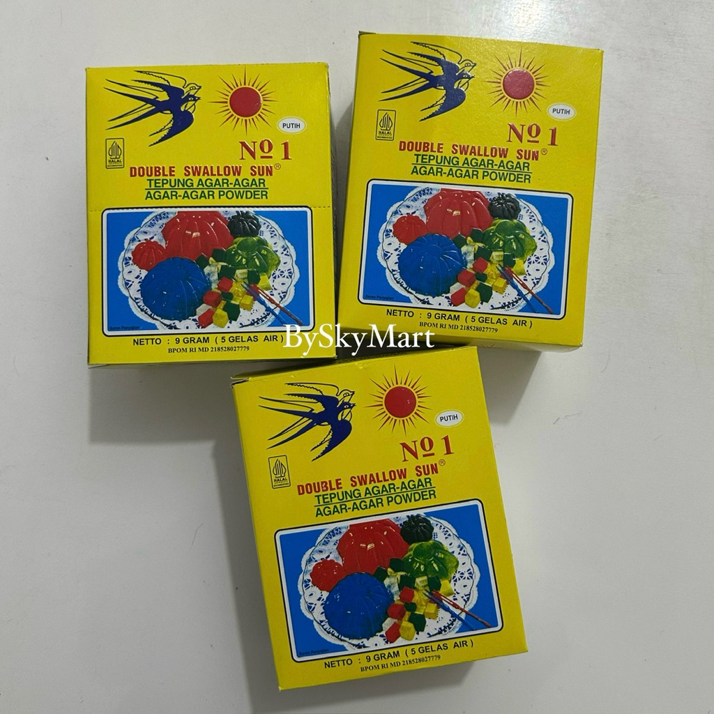 Tepung Agar Agar Double Swallow Sun - Swallow Globe Agar Agar Powder Putih | Plain 1 box isi 12 Sach