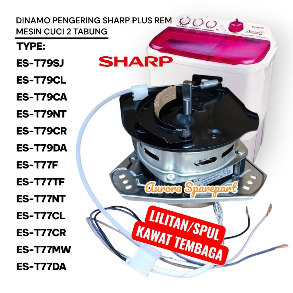 Dinamo spin Sharp 70W plus rem Lilitan/Spul kawat tembaga ES-T77F ES-T77TF ES-T77CL ES-T77CR ES-T77M