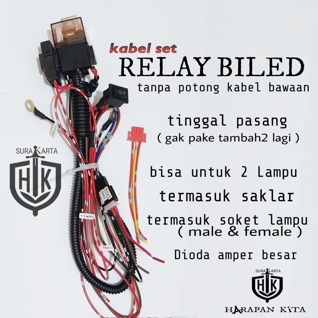 Kabel set relay Lampu biled projie motor