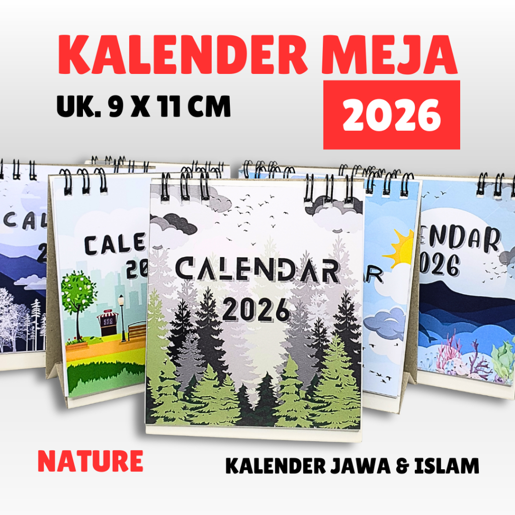 NATURE Kalender Meja/Kalender Duduk Mini 2026 ada Tanggal Jawa & Islam