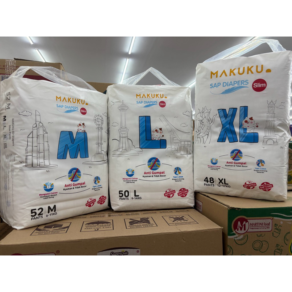 MAKUKU SAP DIAPERS SLIM PANTS M52, L50, XL48 (KEMASAN LAMA)
