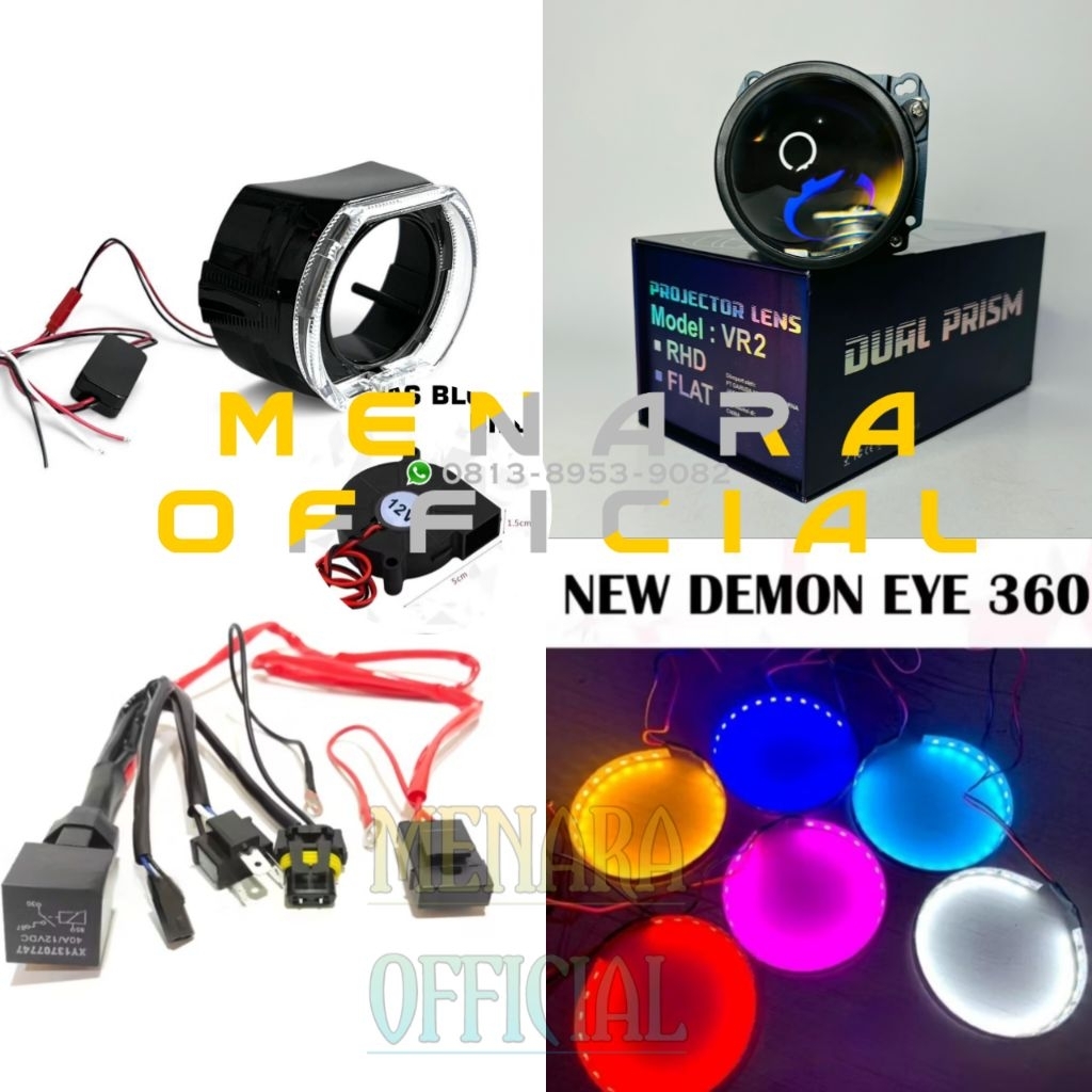 Paket Biled Vinyx VR2 Ukuran 2,5 Inch 60 Watt Combo Hemat Pnp Riley Shroud Kipas Demon Eye Biled Pro