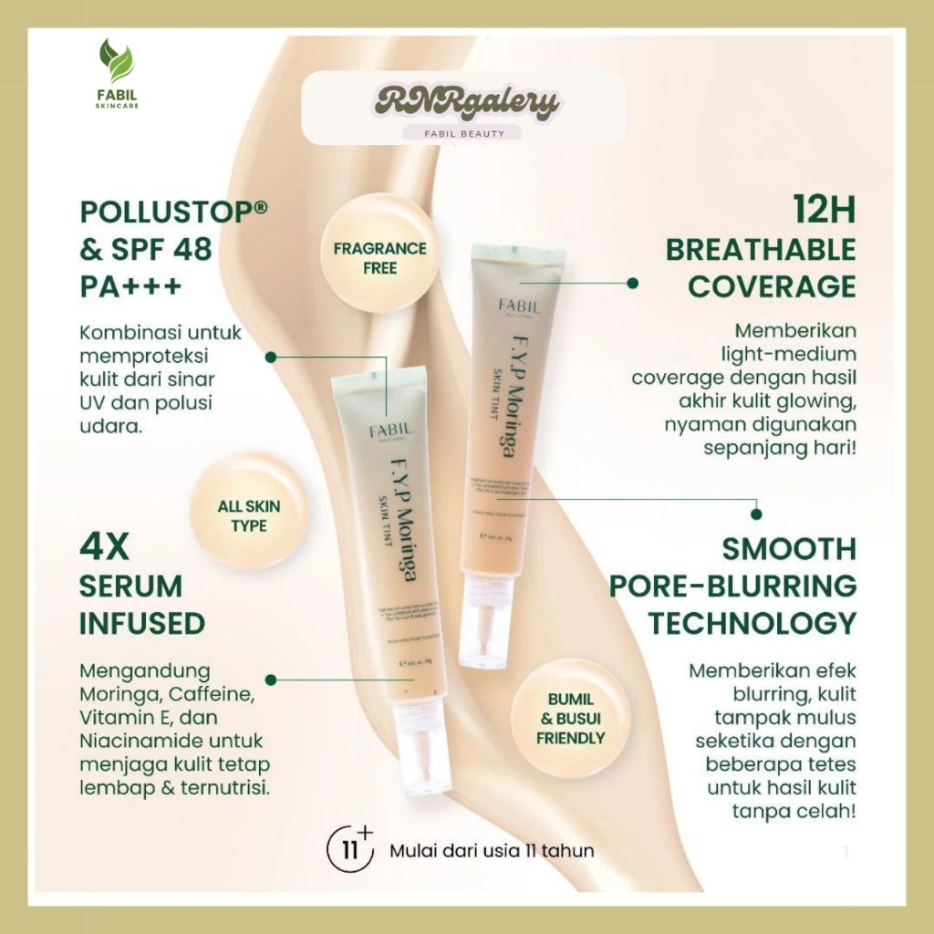 Fabil Skin Tint Sunscreen Spf 48 PA+++ Glow Finish No Whitecast Blue Light Protection Daycream