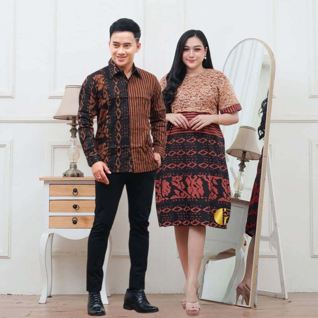 Couple Batik Dress Brokat Kemeja Lengan Panjang Pendek // Baju Pasangan Dewasa Kondangan Simpel Modi