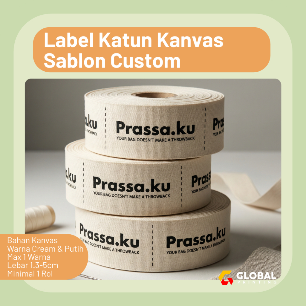 Pita Katun Kanvas Sablon Label Cotton Custom Bahan Pita Nama Merk Brand Baju Hijab Label Tas