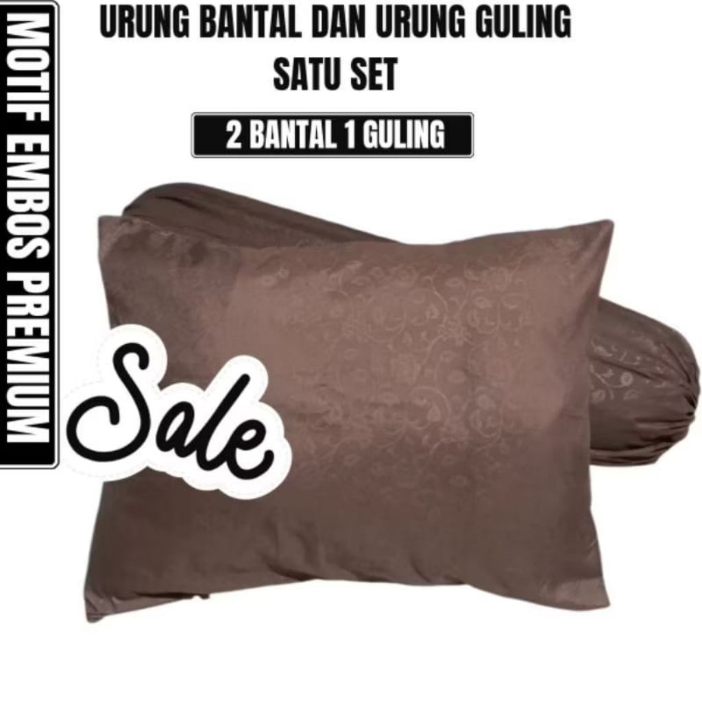 urung bantal guling embos premium daleman kapuk (Satu set) 2Bantal 1guling warna Coklat abu maroon