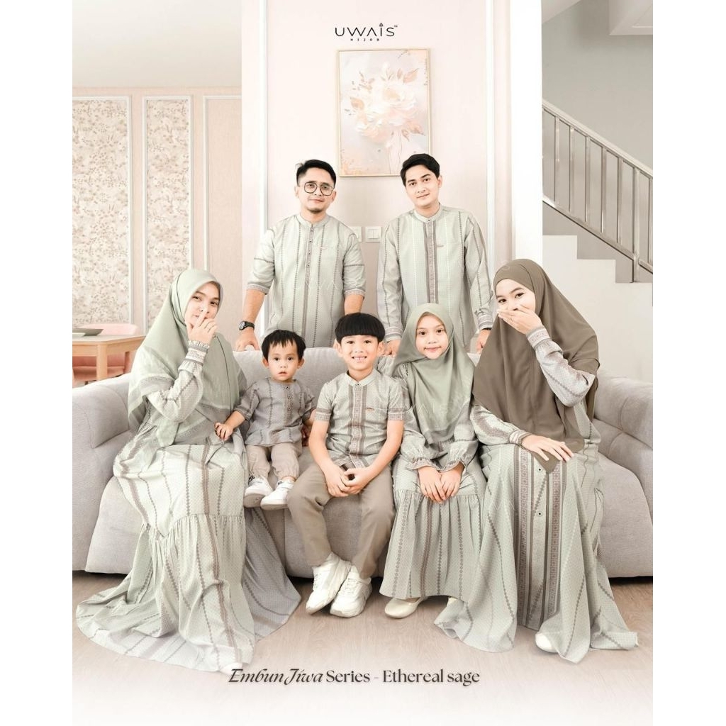 Embun Jiwa Sarimbit Series by Uwais Hijab Sarimbit Lebaran Keluarga Seragam Keluarga Motif Kekinian 