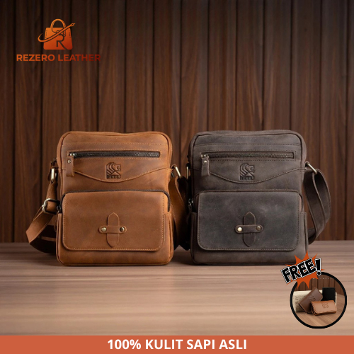 Tas Pria Selempang jinjing soren pinggang original 100% kulit sapi asli kerja kuliah rover Bag