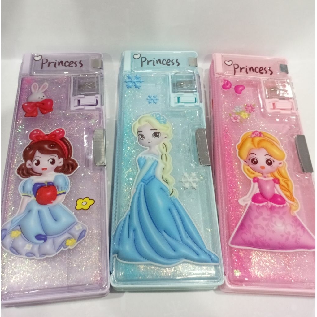Tempat Pensil Magnet + Mainan Air Karakter Princess XPM-562 dengan Desain Glitter dan Gambar Karakte