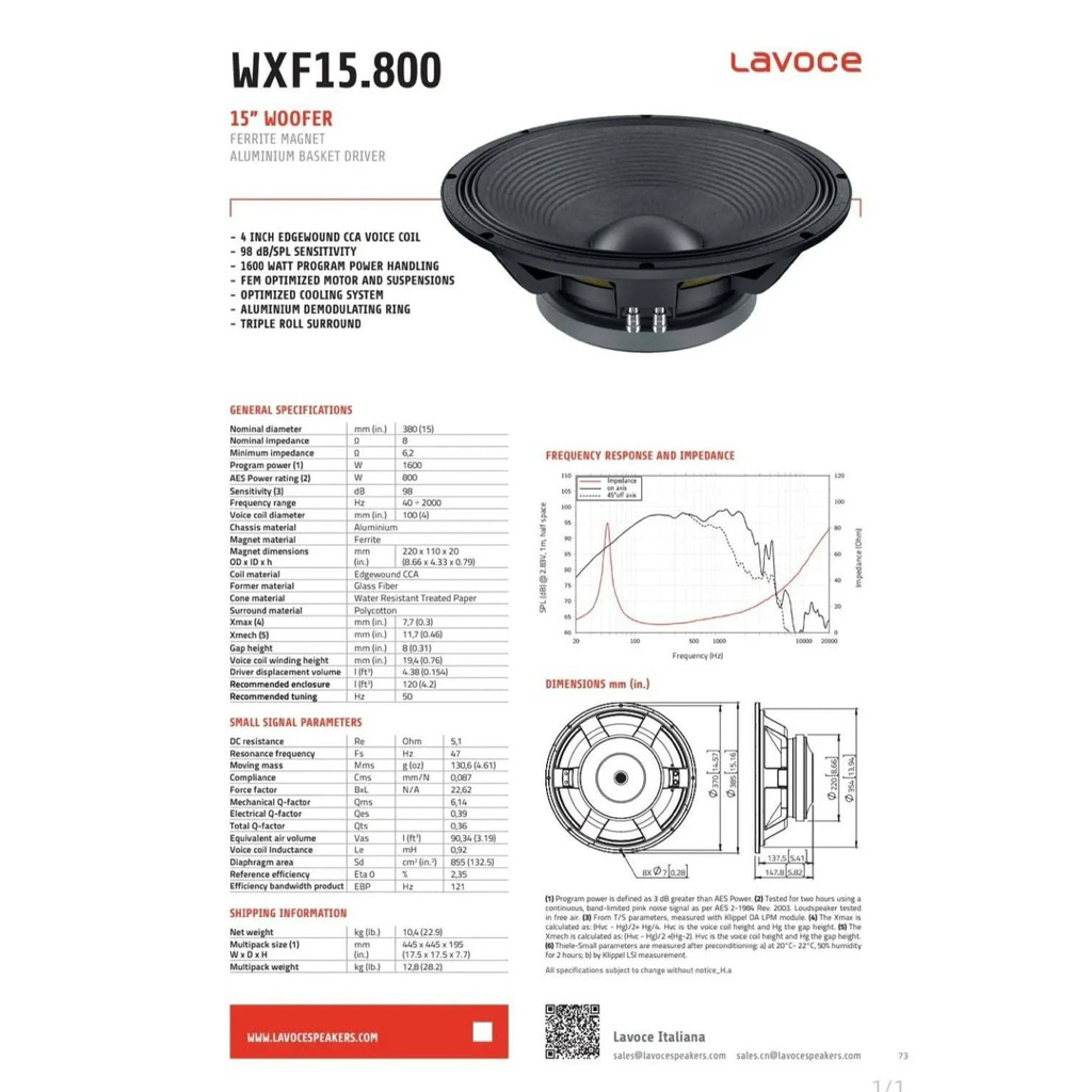 SPEAKER LAVOCE WFX 15.800 ORIGINAL / Speaker Lavoce italiana Wfx 15.800 Black original / Speaker Lav