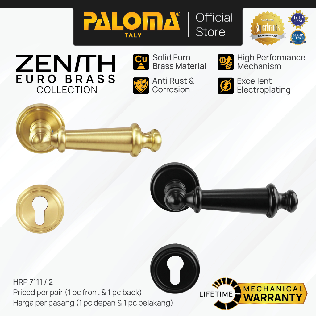 PALOMA Gagang Pintu Door Handle Roses Lever Euro Brass Kuningan Zenith Prague Emas Gold Hitam Black 