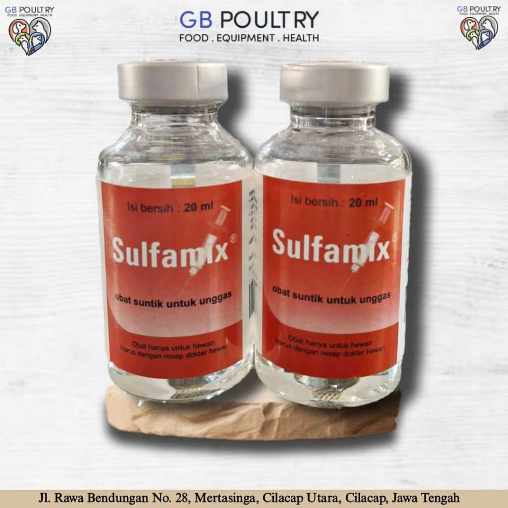 Sulfamix Injeksi 20ml Obat Injeksi Untuk Ayam Sapi Domba Kuda Sakit Snot Ngorok CRD Berak Hijau Dll