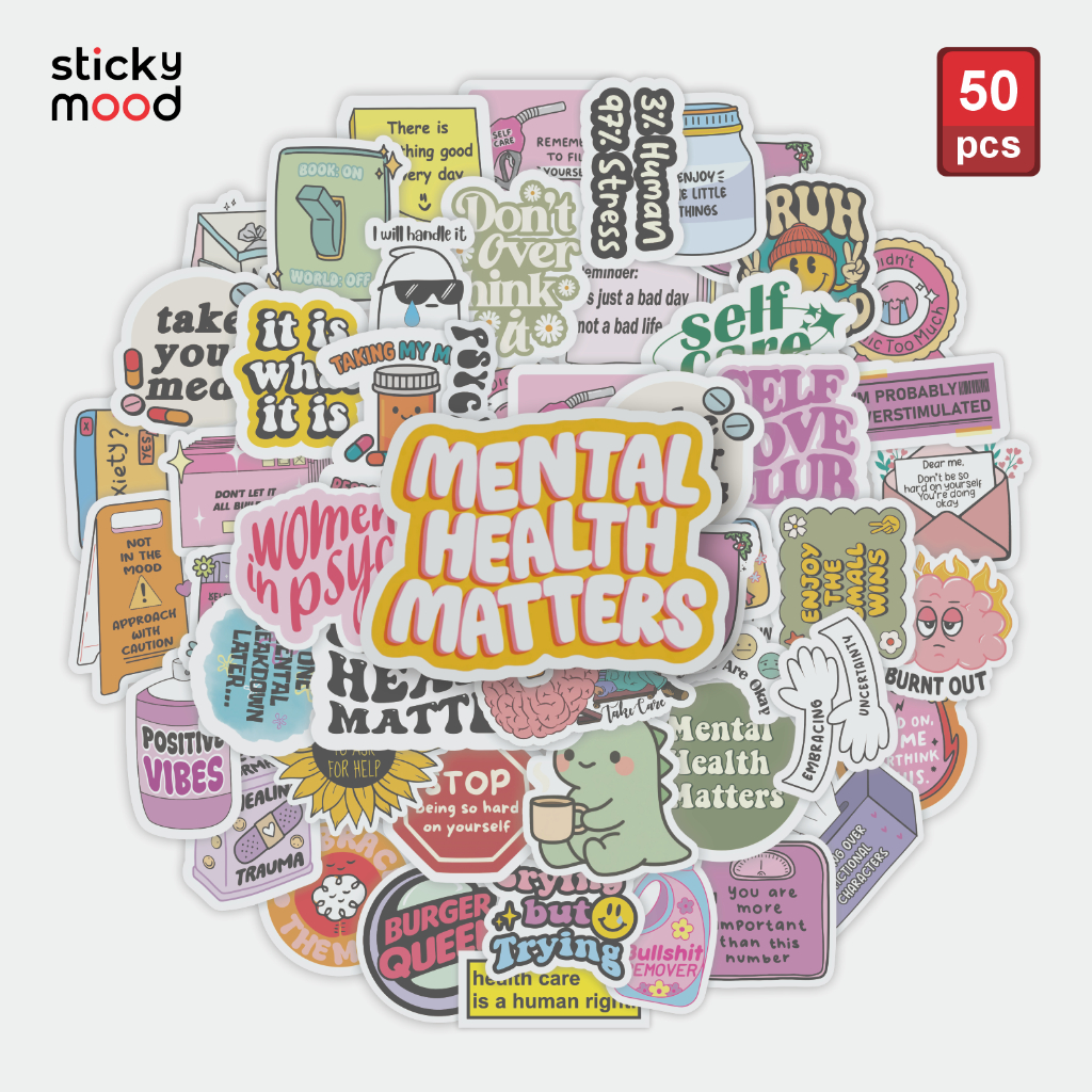 50 Pcs Sticker Mental Health Waterproof (HP, Laptop, Buku, Tumblr)