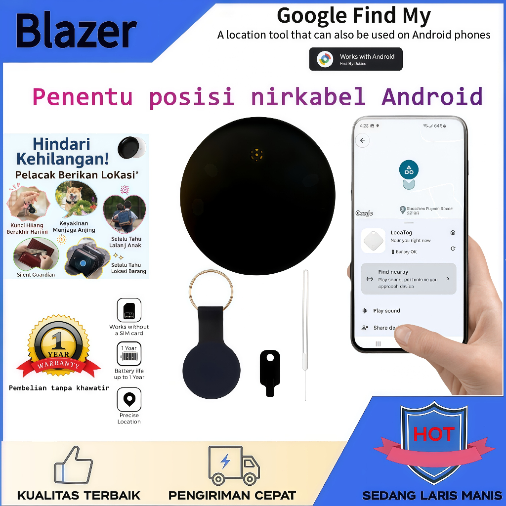 Blazer GPS kecil Mini Anti Lost, Smart Tag Pencari Kunci Motor & Barang Hilang untuk Android, Prakti