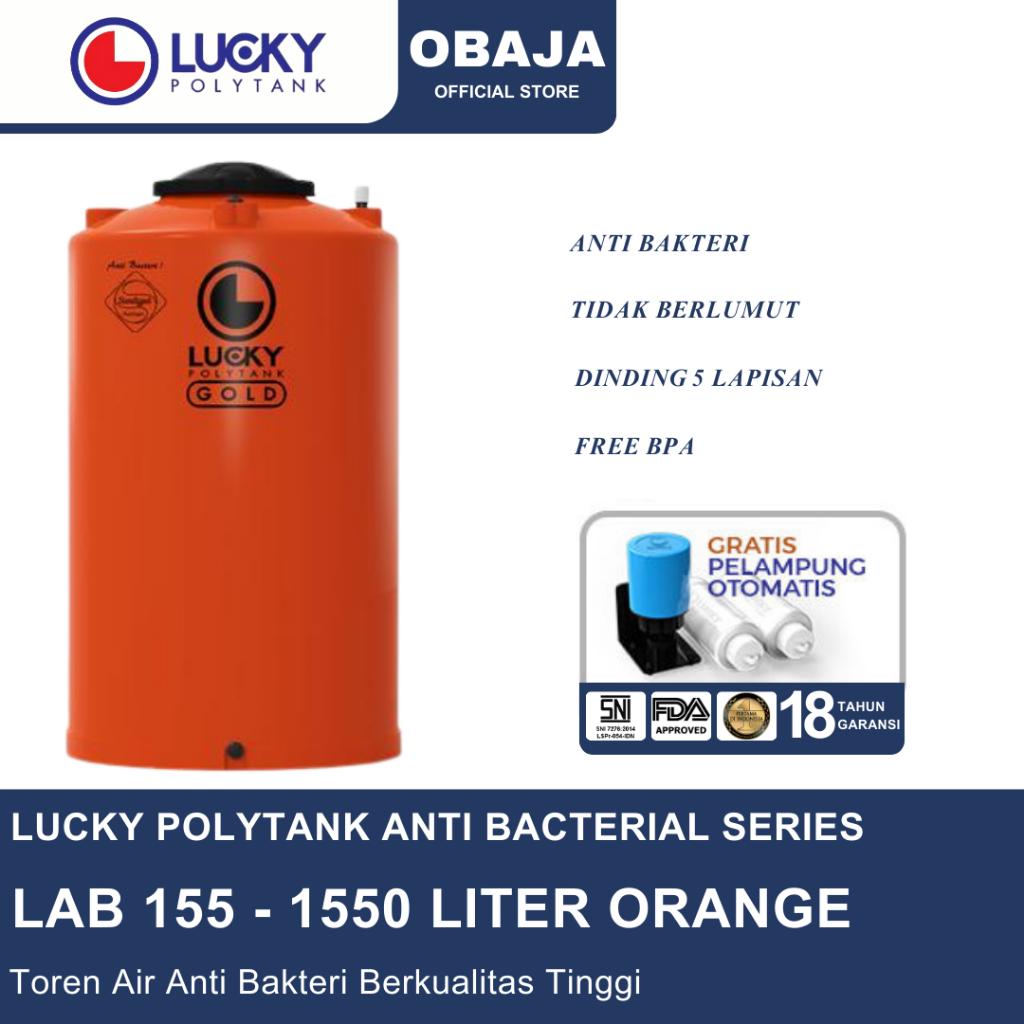 Lucky Polytank Toren Air LAB 155 Orange / Toren Air LAB 1550 Liter Orange Lucky Polytank