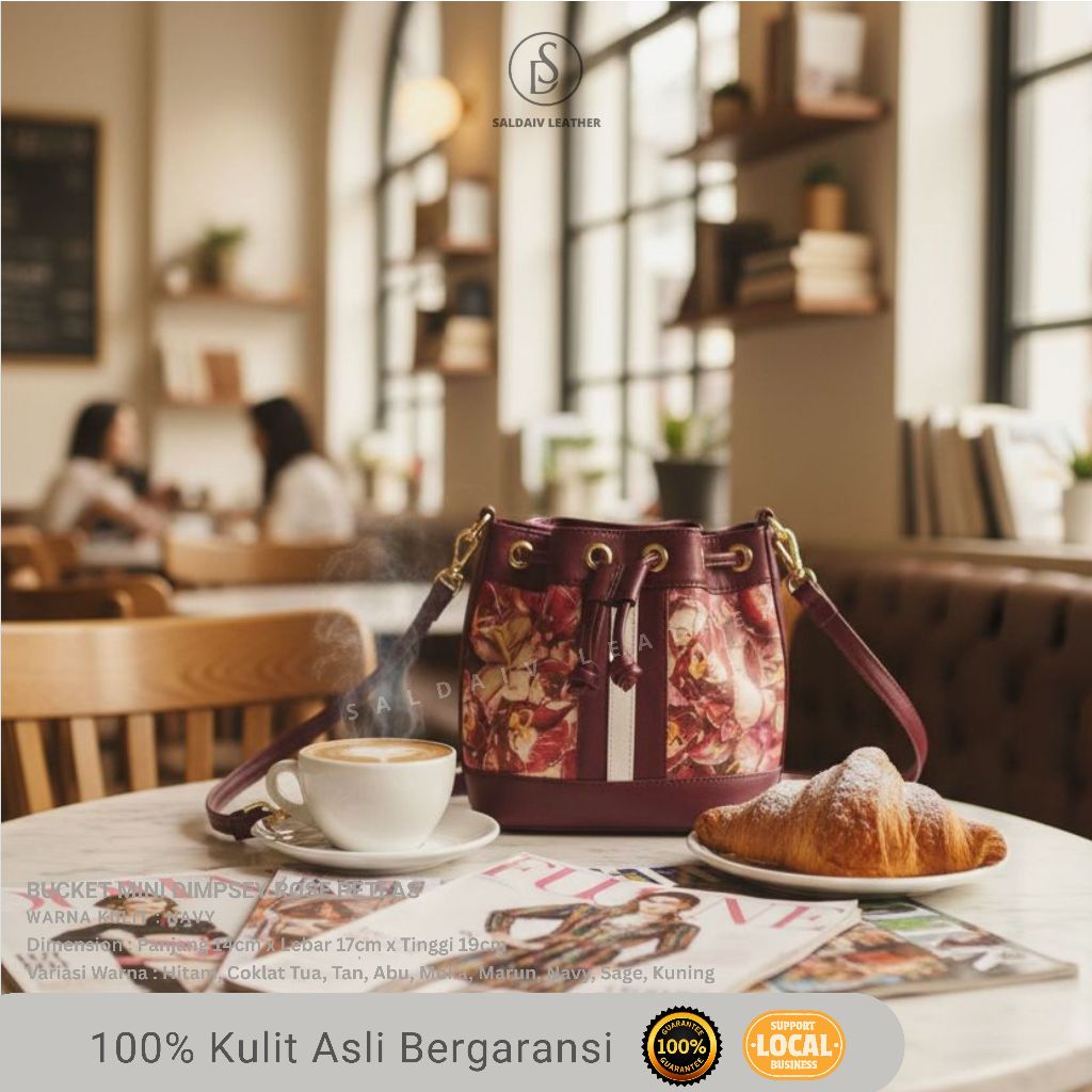 [SALDAIV LEATHER]_Tas Kulit Asli_Bucket Mini Dimpsey Rose Petals_Genuine Leather