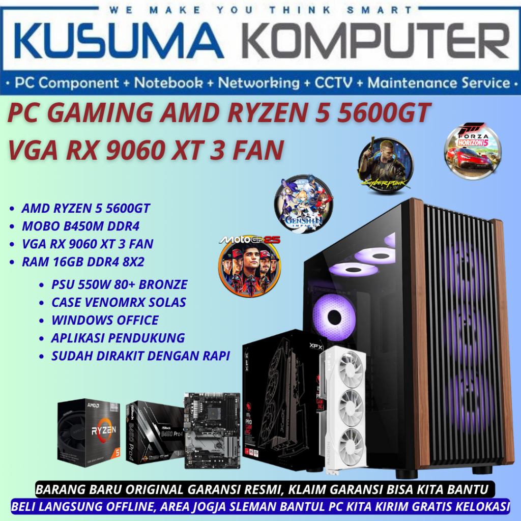 PC Gaming AMD RYZEN 5 5600GT VGA RX 9060 XT 16GB RAM 16GB