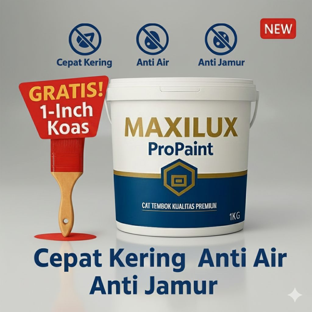Cat Tembok Premium 1Kg Maxilux Propaint | Cepat Kering Anti Air & Anti Jamur | Gratis Kuas 1 Inch