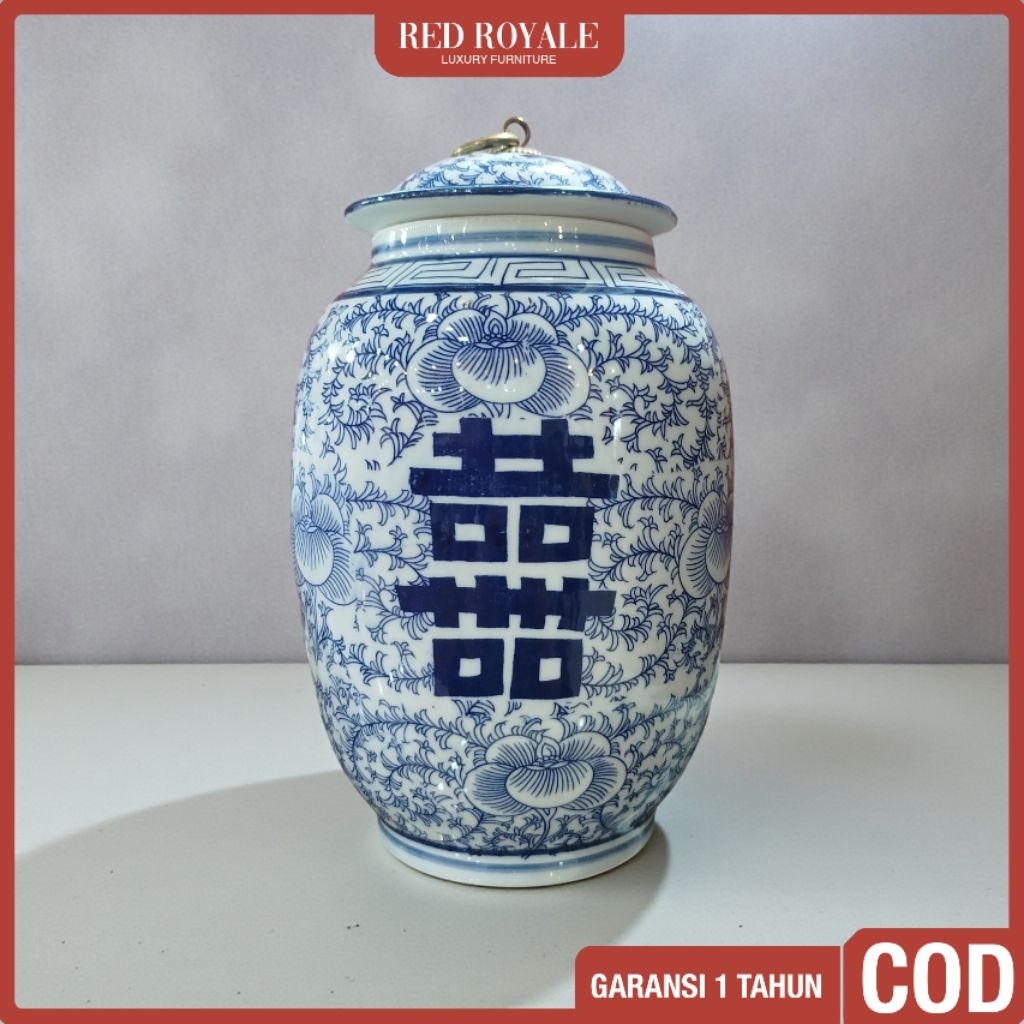 tocin guci keramik putih biru dekorasi hiasan ruang tamu minimalis