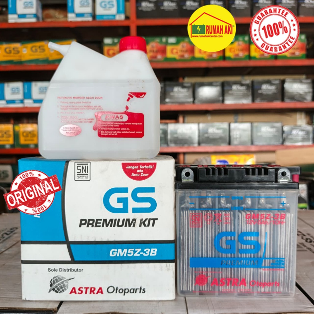 Original 100% Aki Motor GS ASTRA GM5Z-3B 12V 5Ah / Aki Basah / Aki Konvensional / Aki Motor Isi Ulan