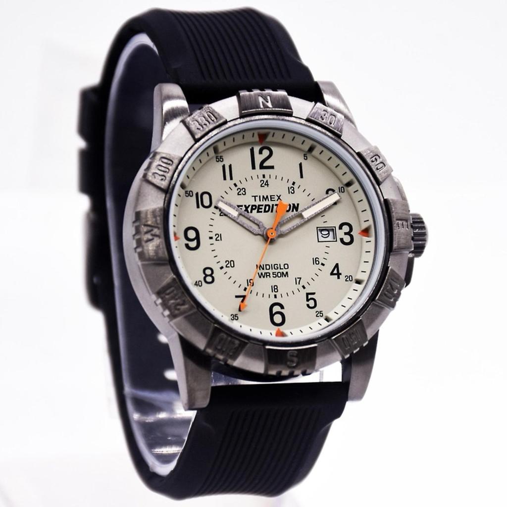 Jam Tangan Pria TIMEX TW4B32200 Timex Expedition Ridge Beige Dial Black Silicone Strap Original