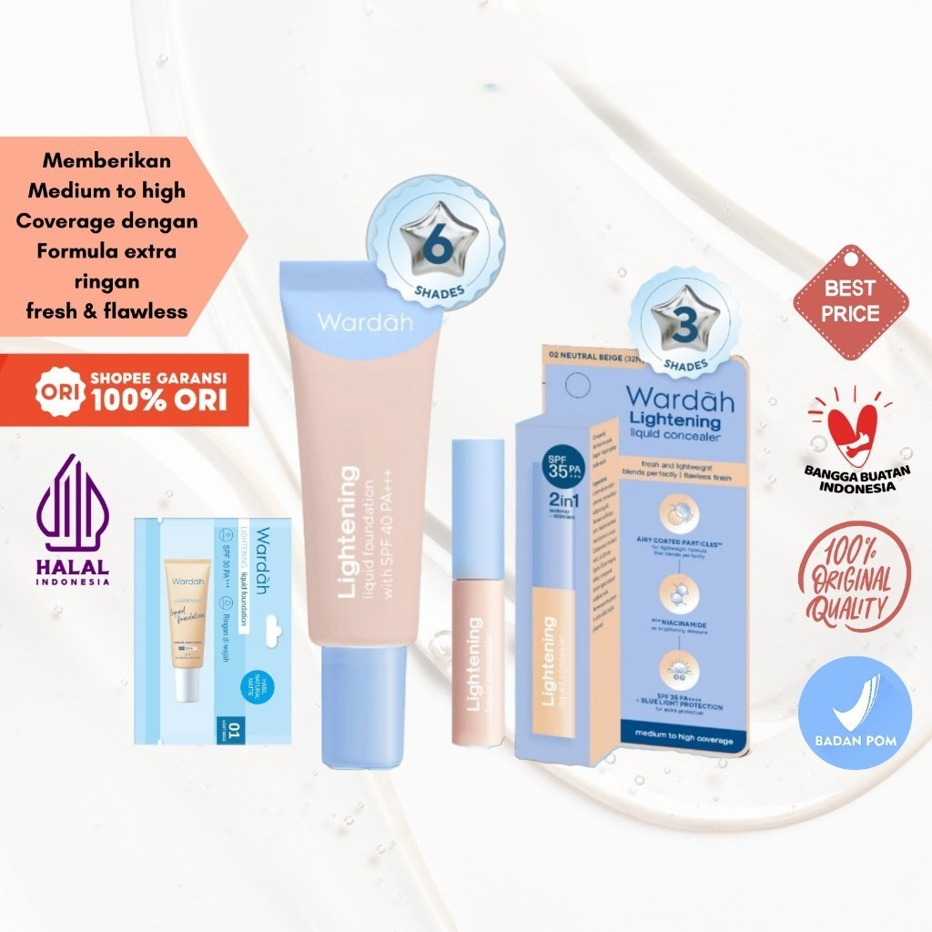 GC Kosmetik concealer dan foundation wardah lightening 25ml/6ml | SPF 30 PA+++