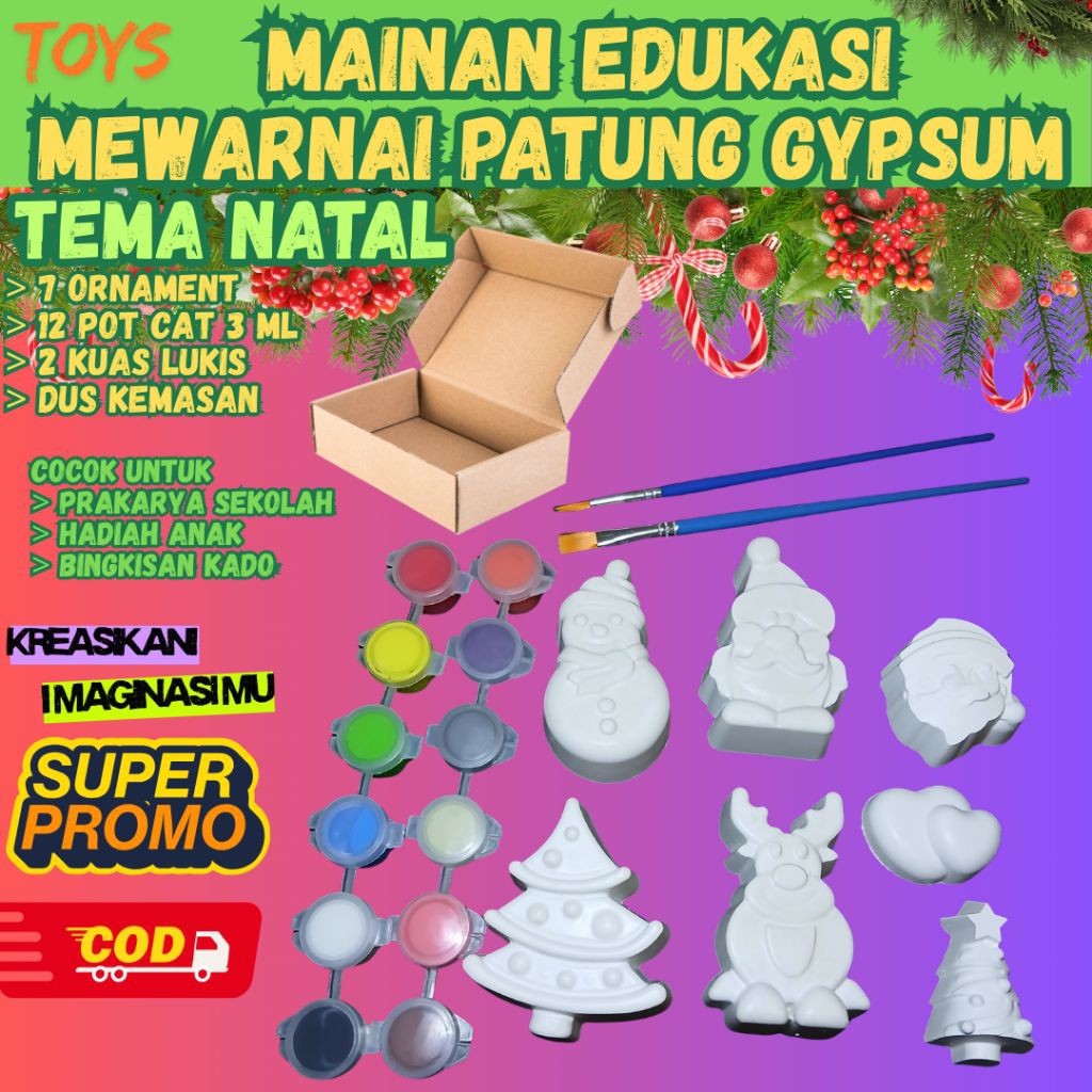 Set Mewarnai Patung Gypsum Anak dengan Cat Warna dan Kuas