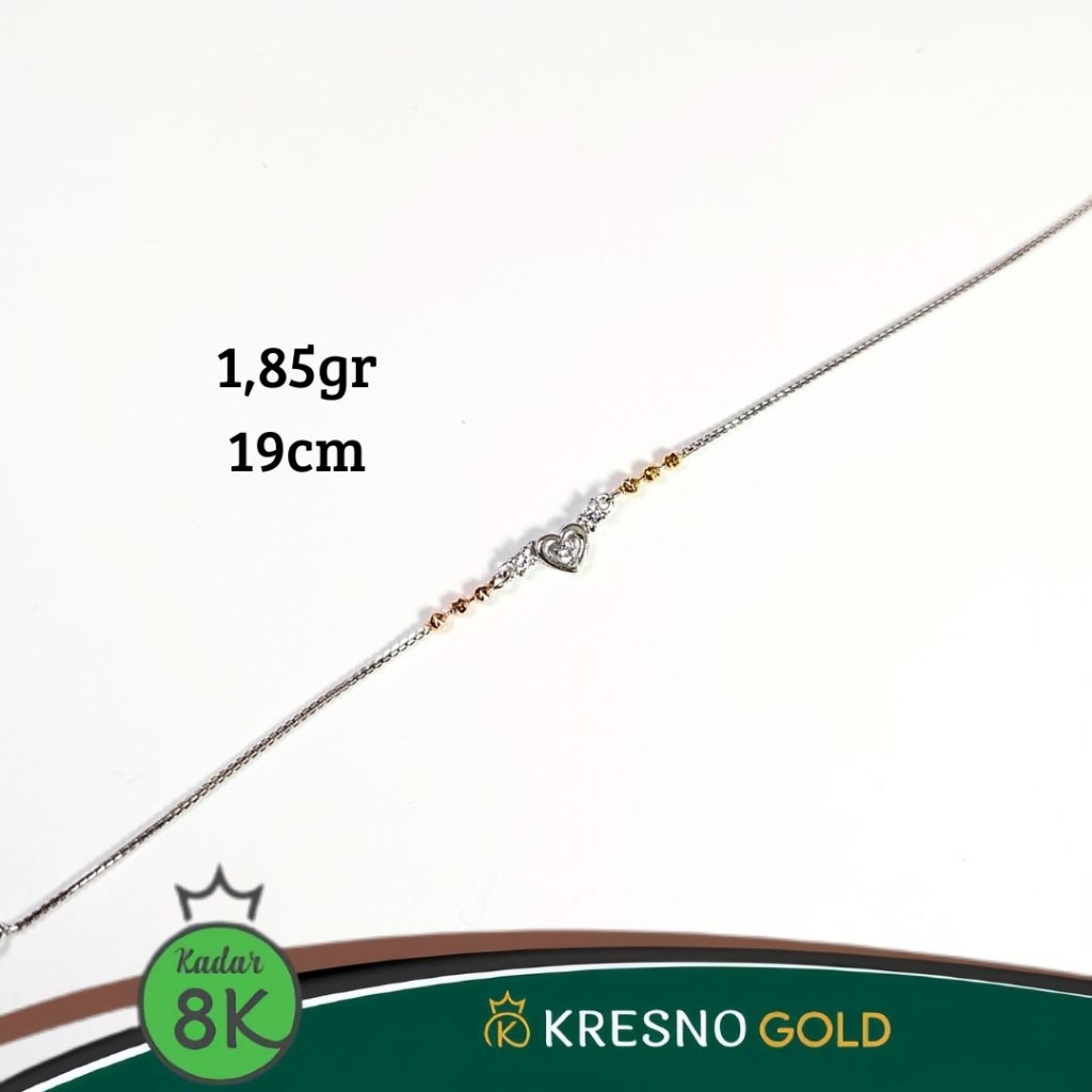 Gelang serut emas muda putih model love 3 warna terbaru kadar 8k