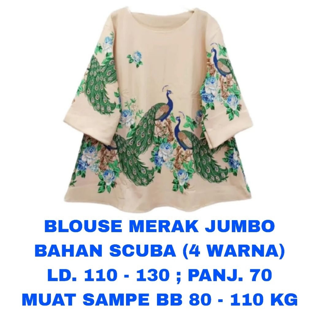 WK BLOUSE SCUBA MERAK WANITA BIG SIZE SUPER JUMBO LD. 110 LD. 120 LD. 130 BAJU ATASAN MERAH HIJAU NA