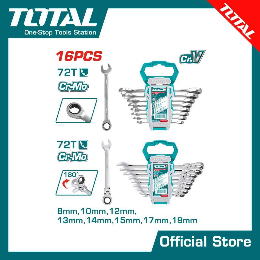 TOTAL 16 pcs Ratchet Spanner Set THT103RK166