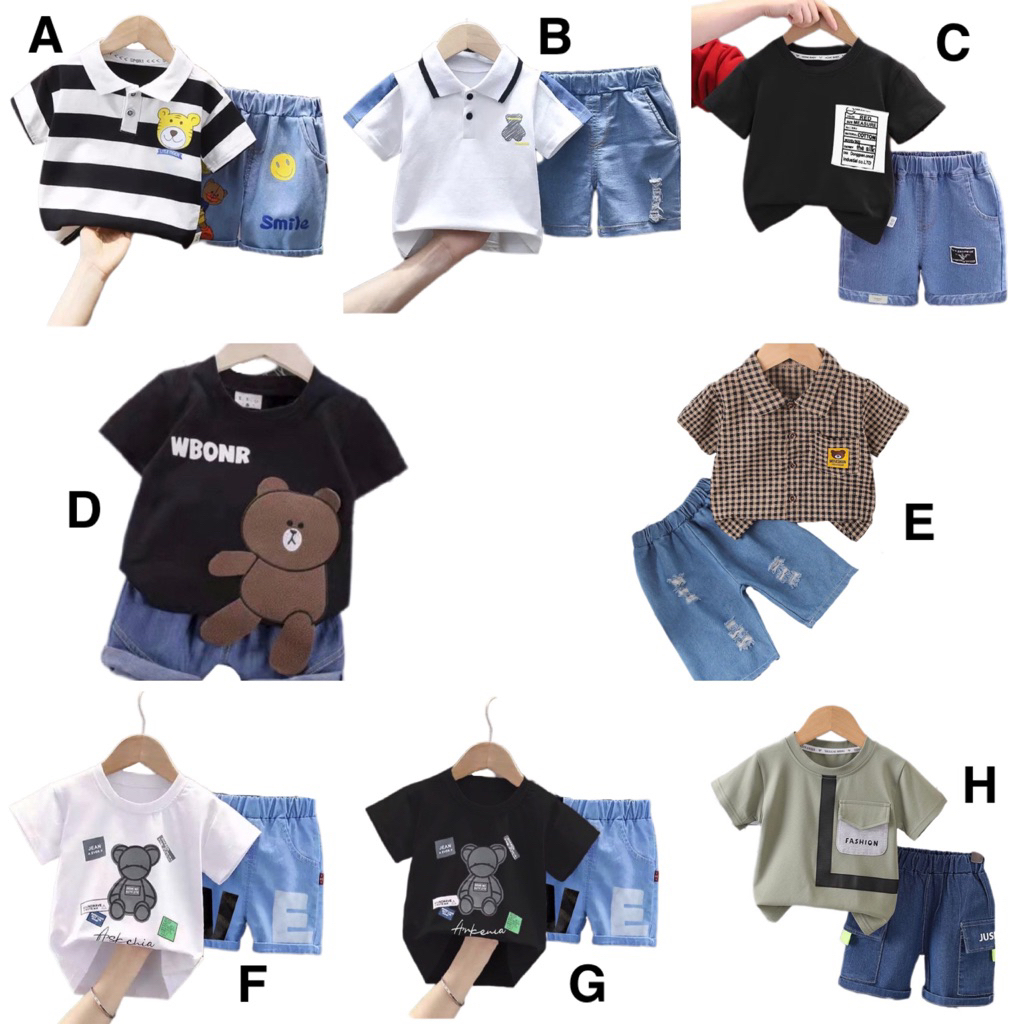 Setelan bayi cowok baby murah setelan anak 2 3 4 tahun celana jeans anak laki laki kemeja anak cowok
