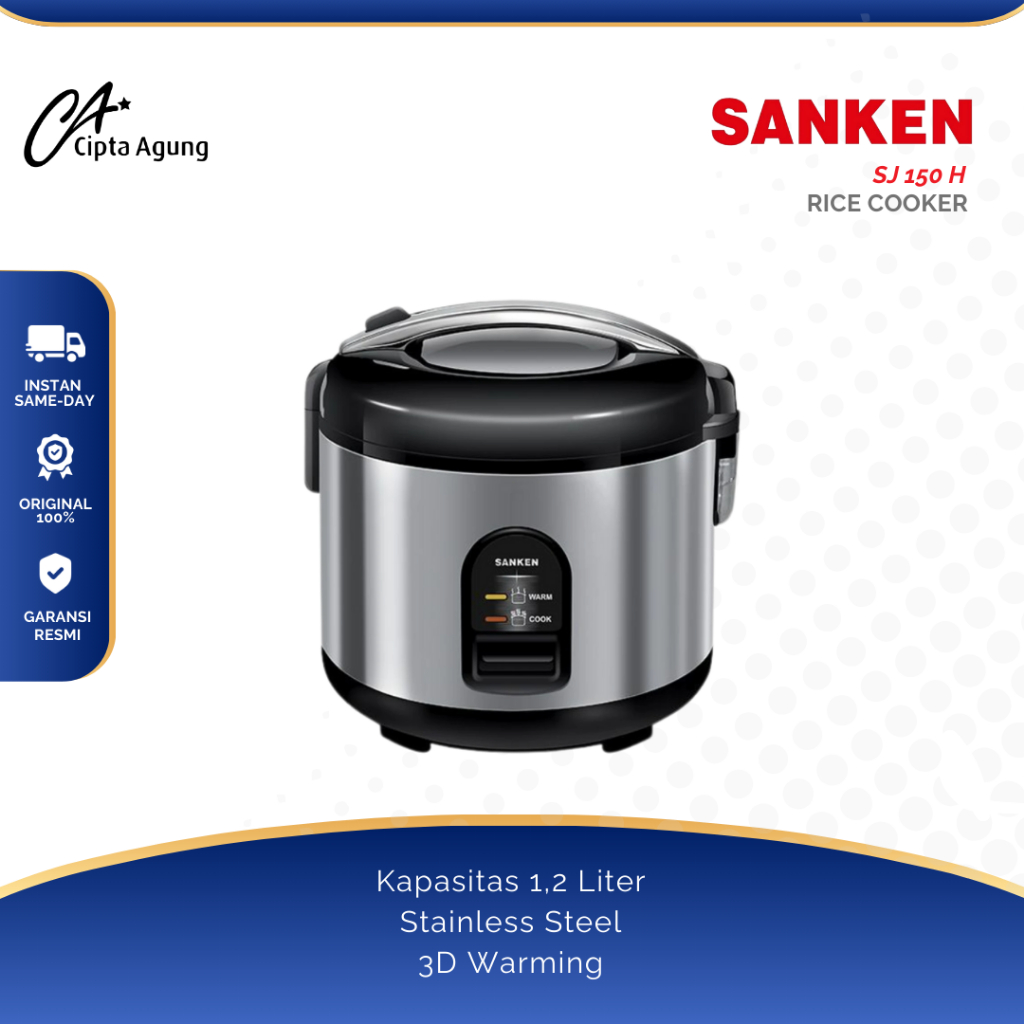SANKEN RICE COOKER PENANAK NASI 1.2 LITER 1.2L STAINLES SJ-150H SJ150H SJ 150H SJ 150 H SJ150 HITAM 