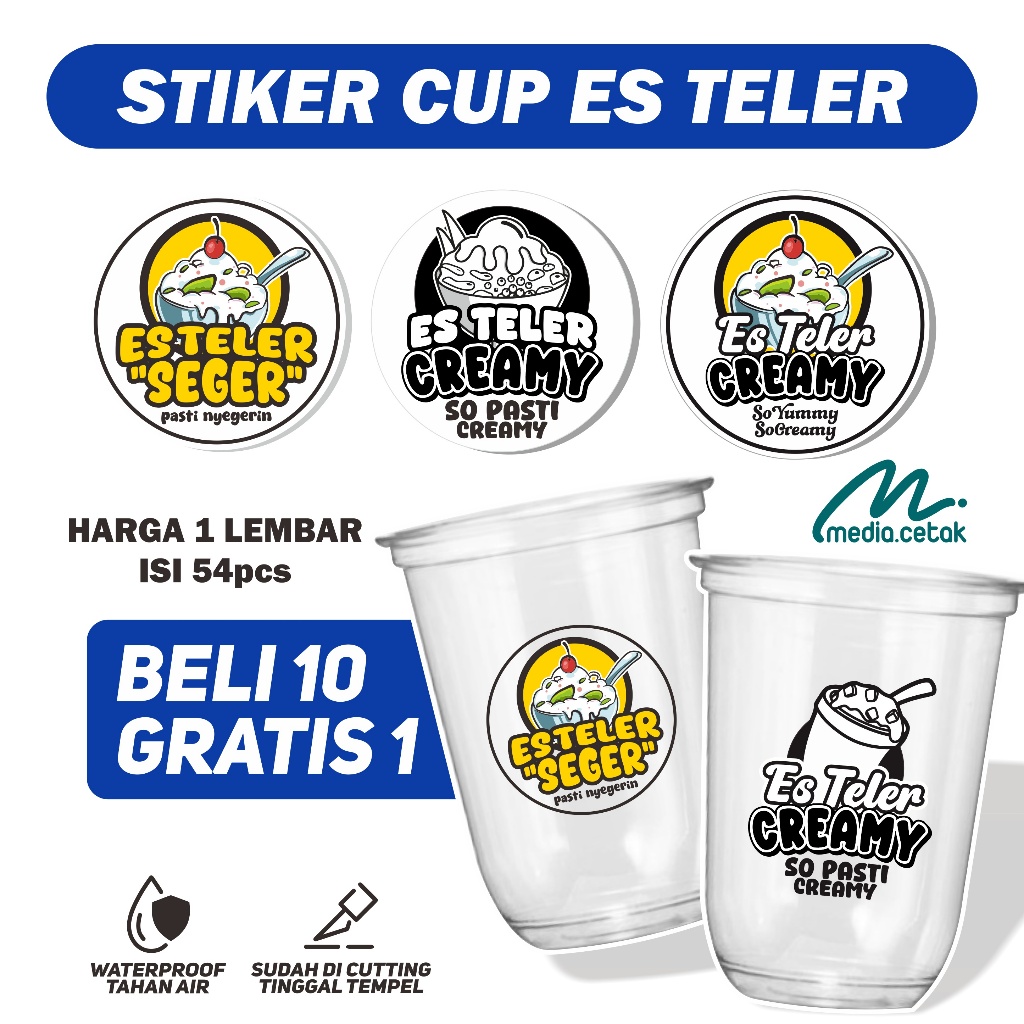 CETAK STIKER ES TELER | CETAK STIKER TRANSPARAN ES TELER | STIKER CUP ES TELER