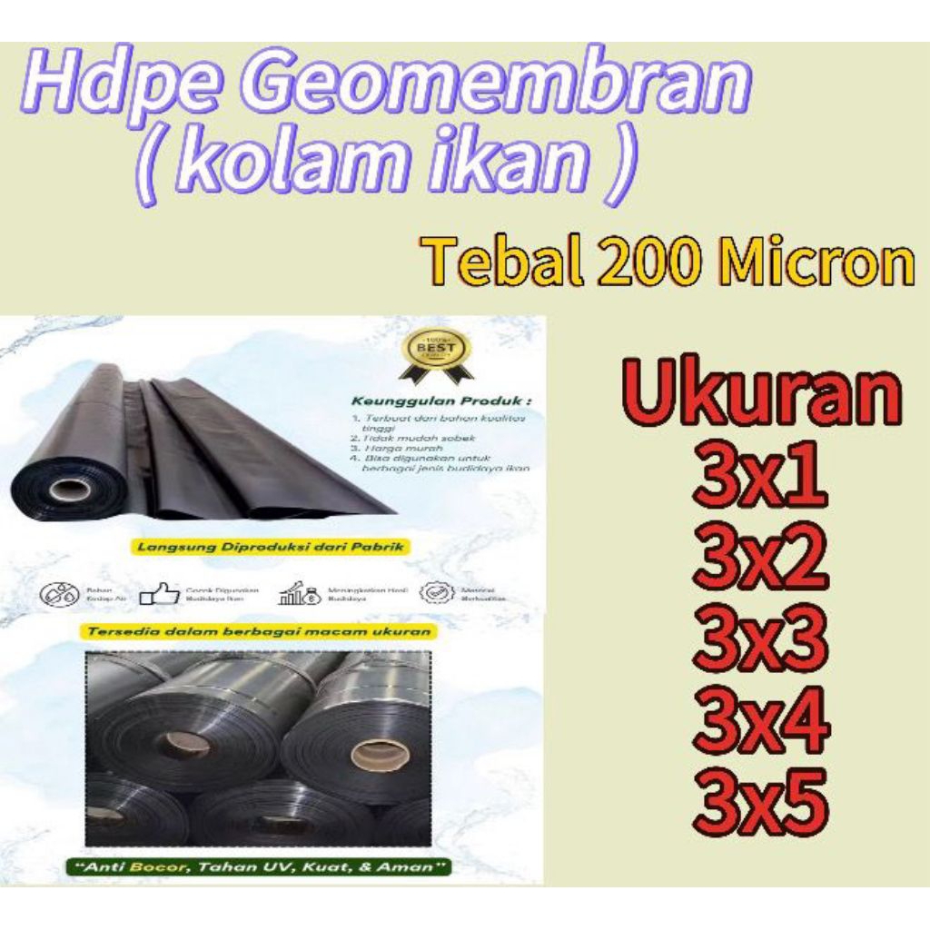 Geomembran HDPE Berbagai ukuran Tebal 200 Micron