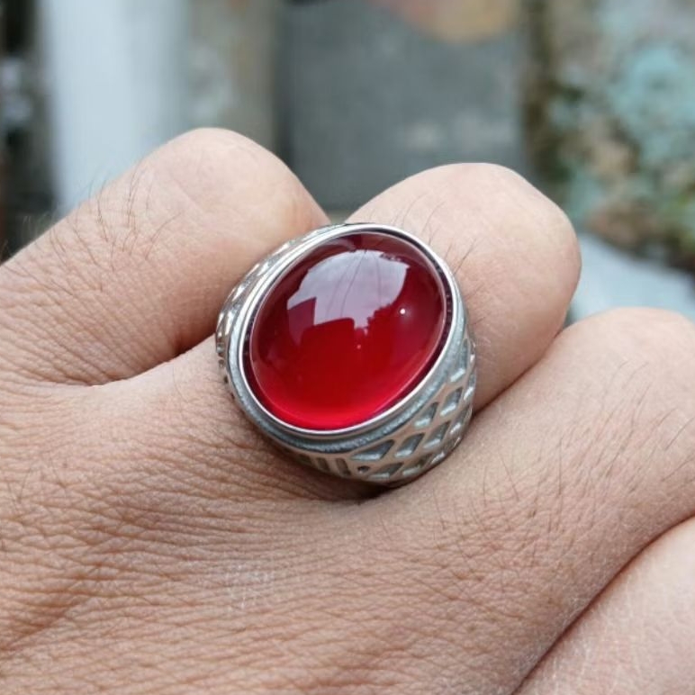 Natural Cincin Akik Red Baron Pacitan Super Kristal Giwang Kantoran