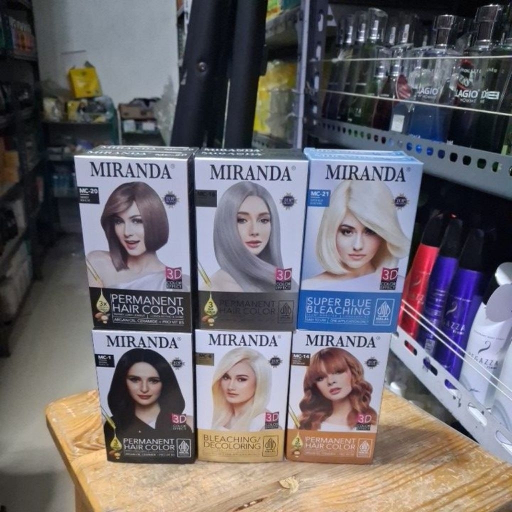 PAKET 12 PCS MIRANDA WARNA CAMPUR  2 HITAM.+ 2  BLEACHING + GOLDEN BROWN+ 2 ASH BLONDE + 2 SMOKEY AS
