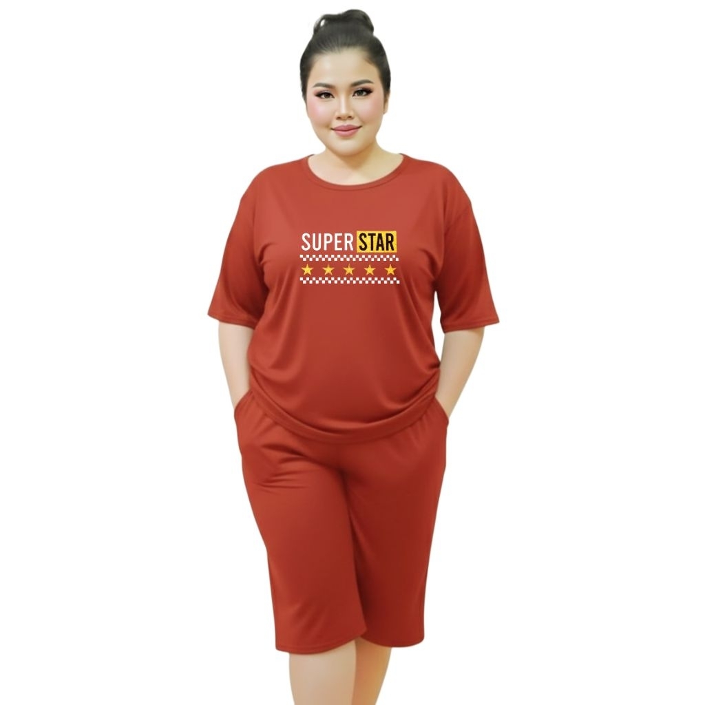 Setelan Kaos Wanita Dewasa Jumbo Ld 130 Cm Baju One Set Oversize Terbaru Superstar