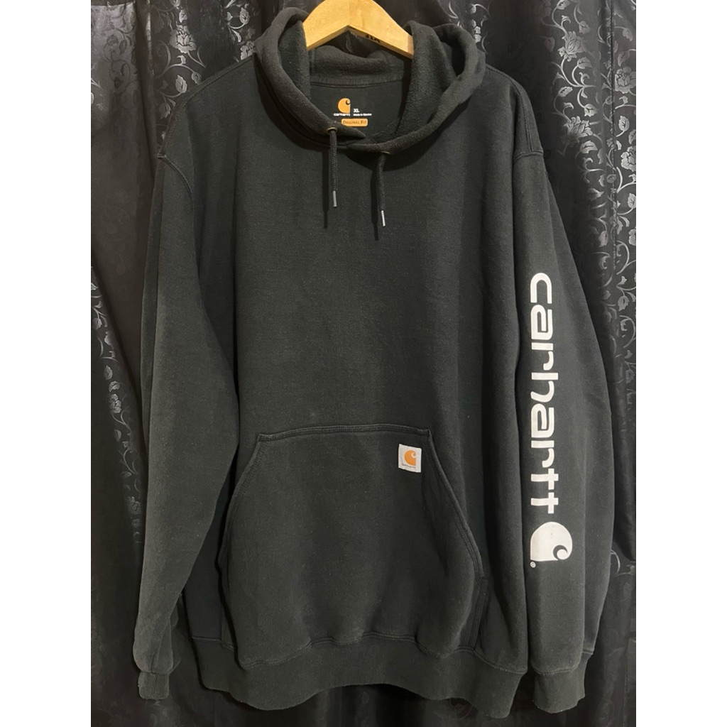 Carhartt K288 Logo Sleeve Graphic Black Hoodie Spellout - XL