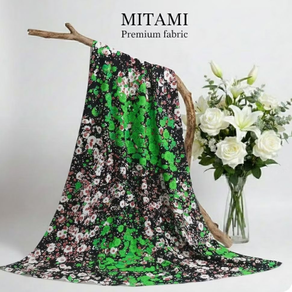 Kain Wollycrepe Premium Motif Bunga Daisy (Harga Per 0,5)3R