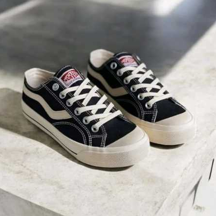 Ventela Public Low Hitam Putih Polos Classic - Sepatu Sneaker Pria Wanita Unisex Sepatu Sekolah Hita