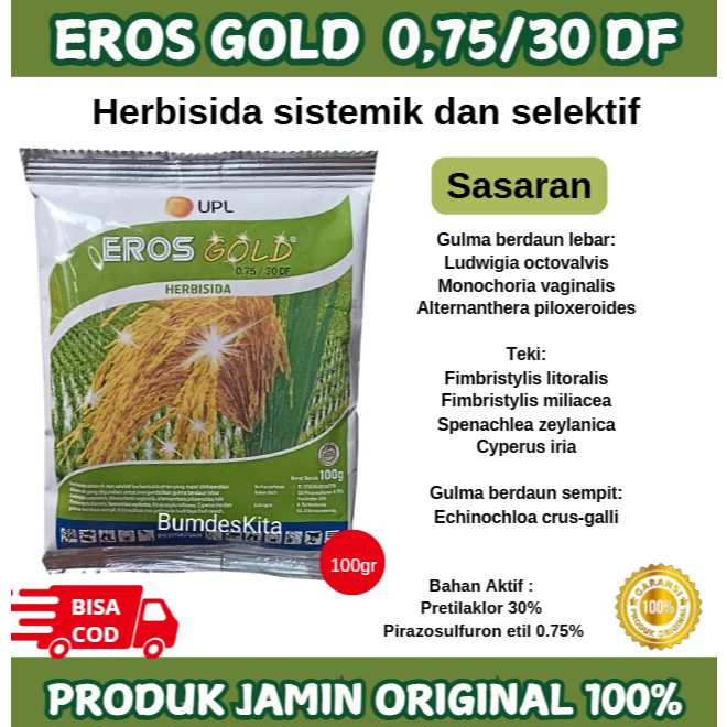 ErosGold Herbisida EROS GOLD 0,75/30 DF 100gr Obat Rumput Gulma Tanaman Padi