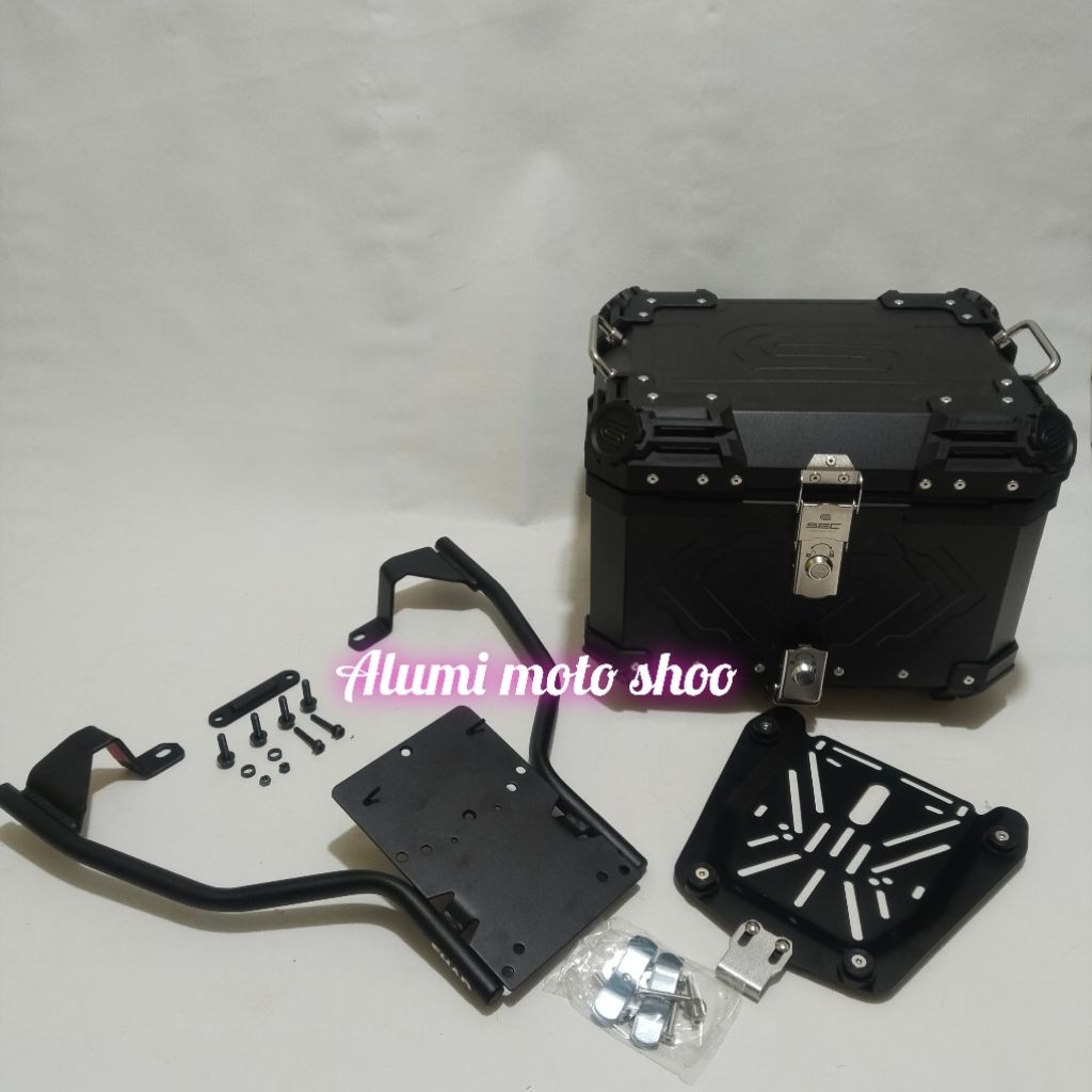 paketan top box SEC alluminium 45liter komplit sandaran dan breket box shad original for motor nmax 
