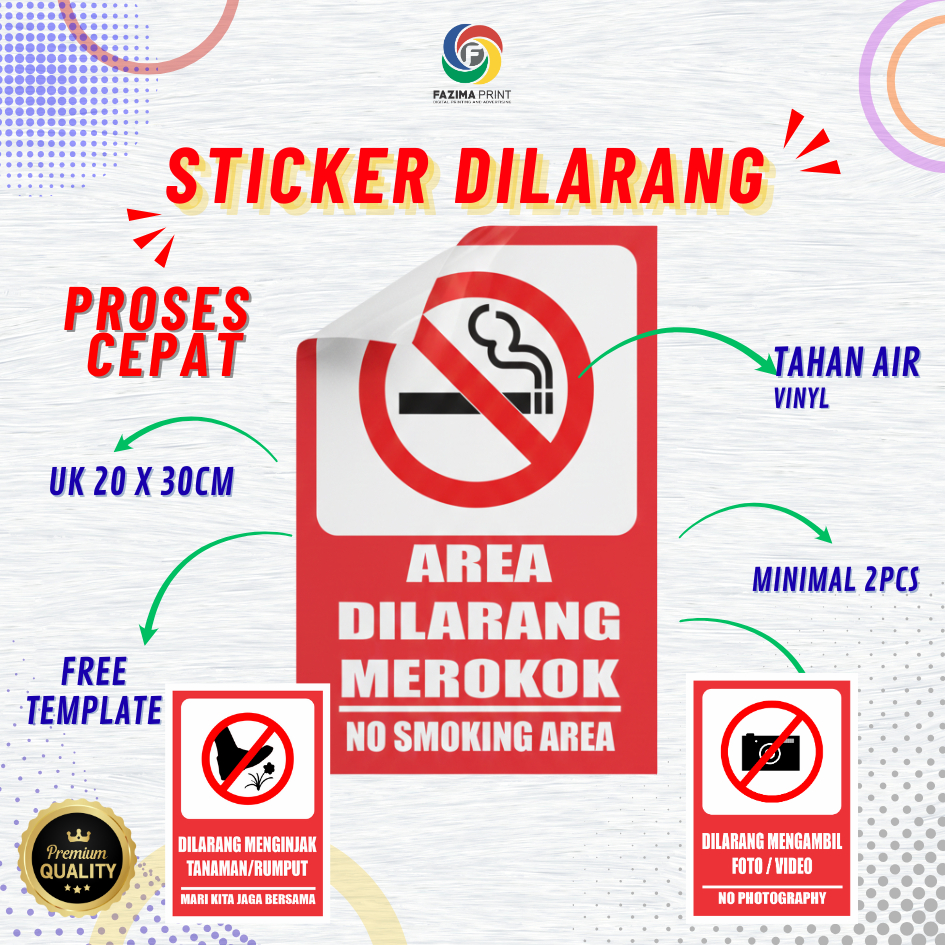 Sticker Area Dilarang Merokok Anti Air, Tahan Lama, Kumpulan sticker dilarang