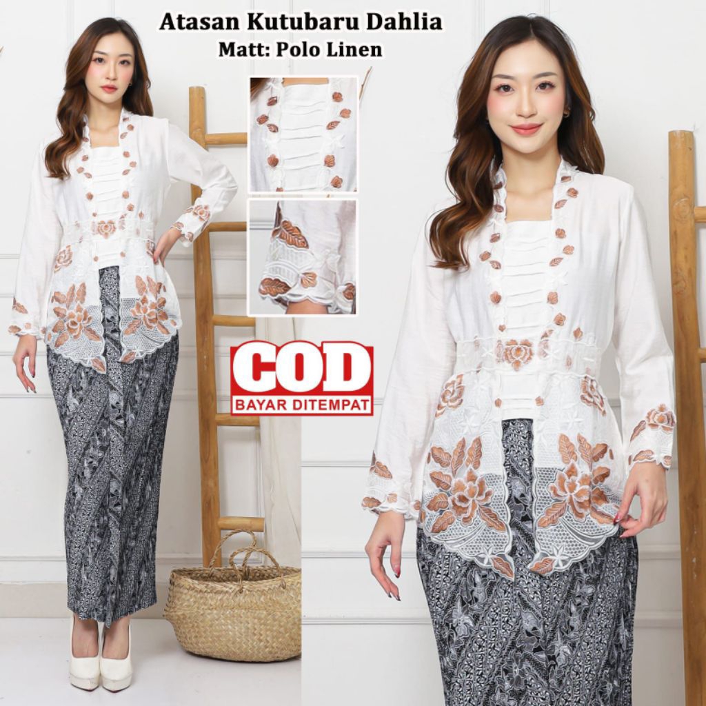 Atasan kebaya model Kutu baru bordir brokat matt polo linen