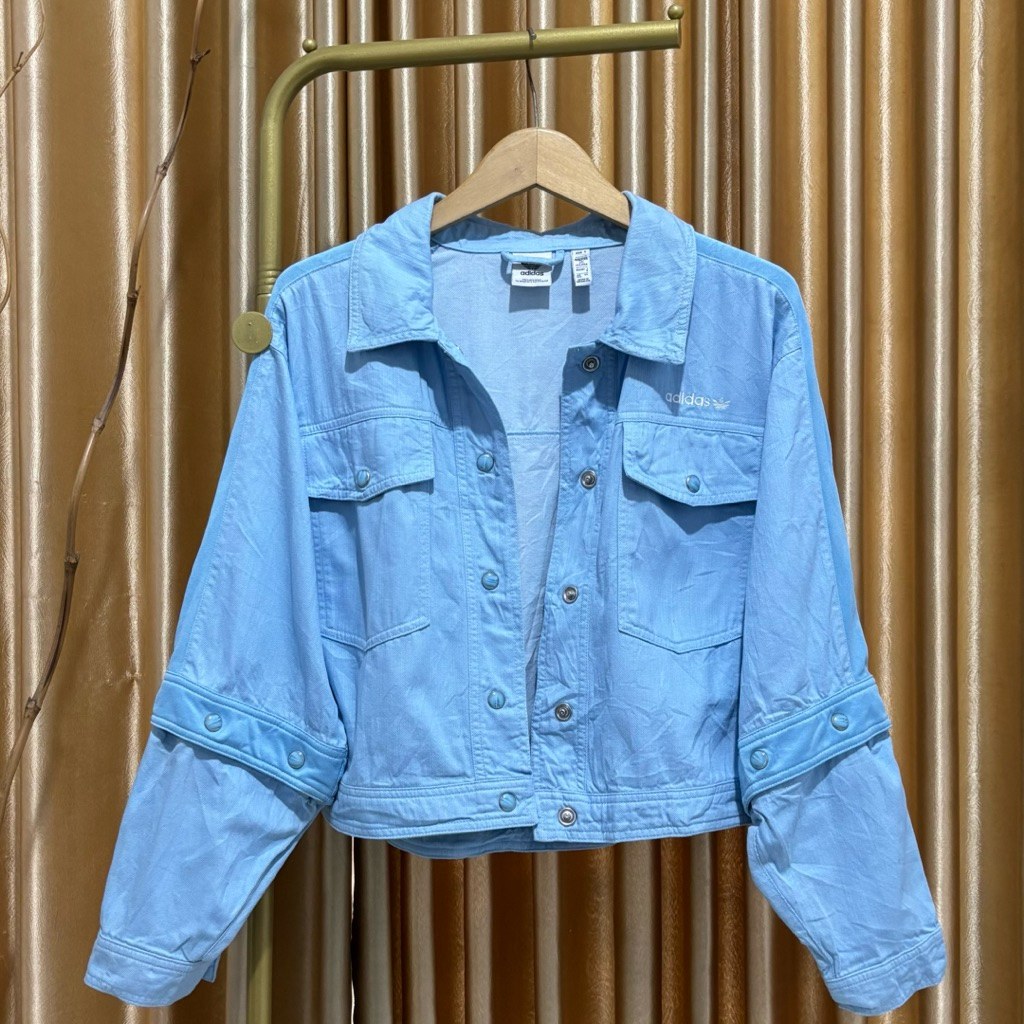 jaket jeans jacket olahraga sport wanita woman warna biru muda baby blue prelov pre love pl like a n