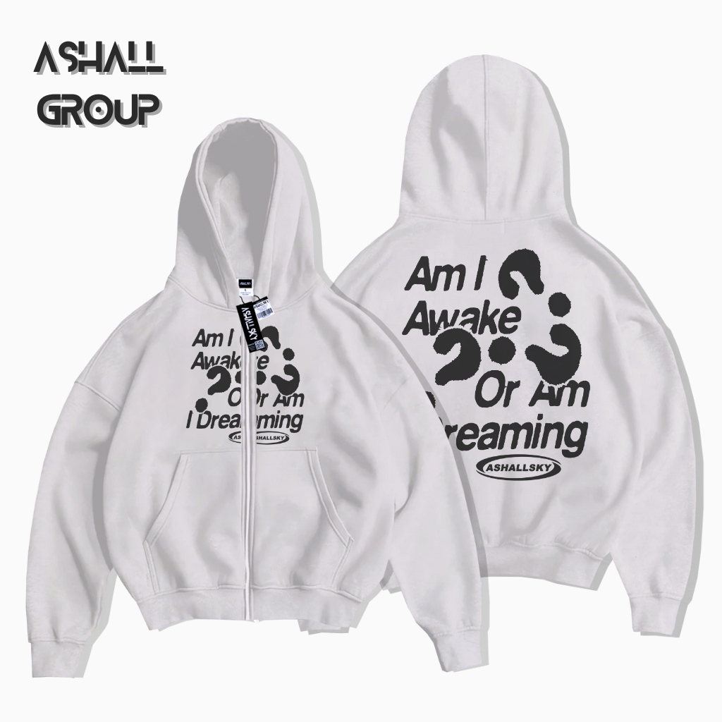 Wahyu_kelambi Hoodie Boxy Zipper Oversize Awake Warna Putih Fit Distro Pria Wanita Elegance