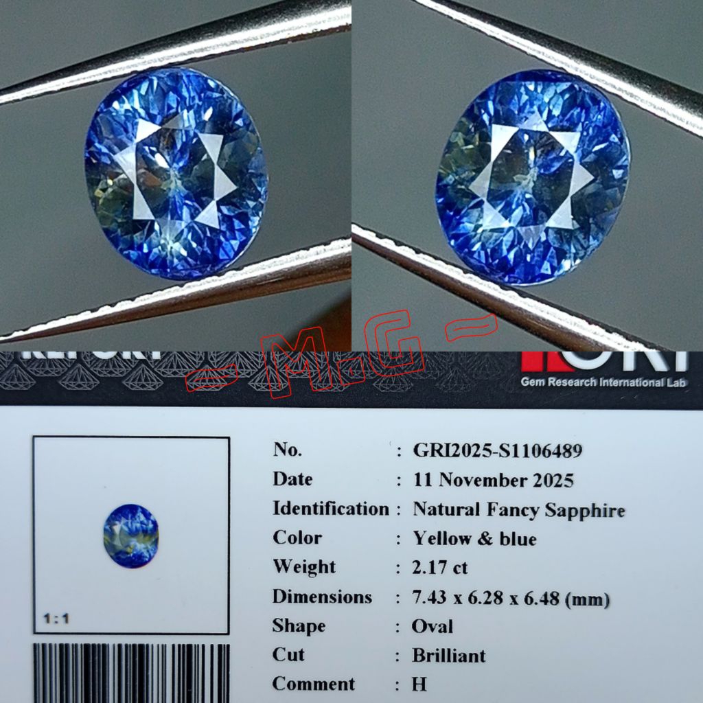 NATURAL FANCY SAPPHIRE GOOD LUSTER TOP COLOR YELLOW & BLUE MEMO GRI LAB