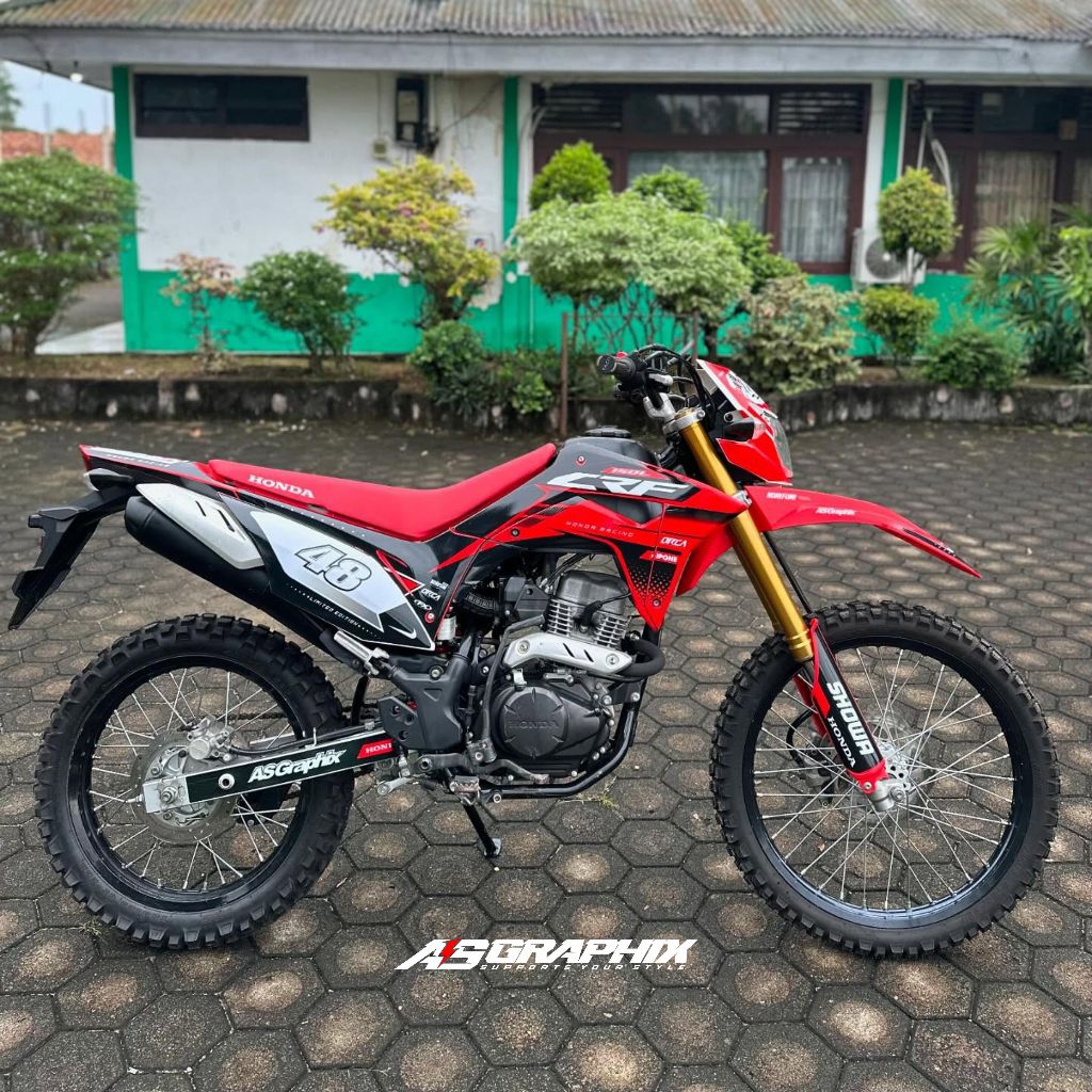 DECAL CRF 150 L MERAH HITAM CUSTOM DESAIN NOMOR DAN WARNA