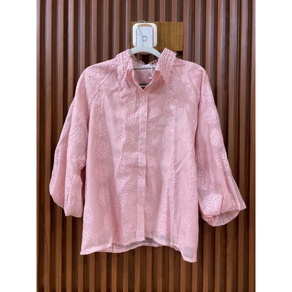 Baju blouse wanita Clotis warna pink bordir bunga (NEW bukan preloved)